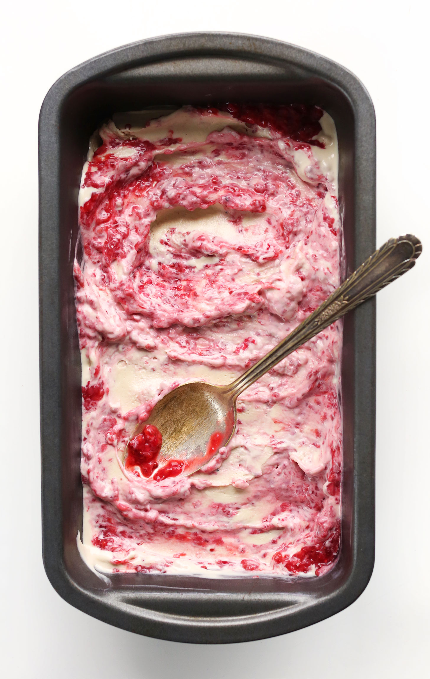 Pan filled with our delicious Raspberry Ripple Coconut Ice Cream recipe