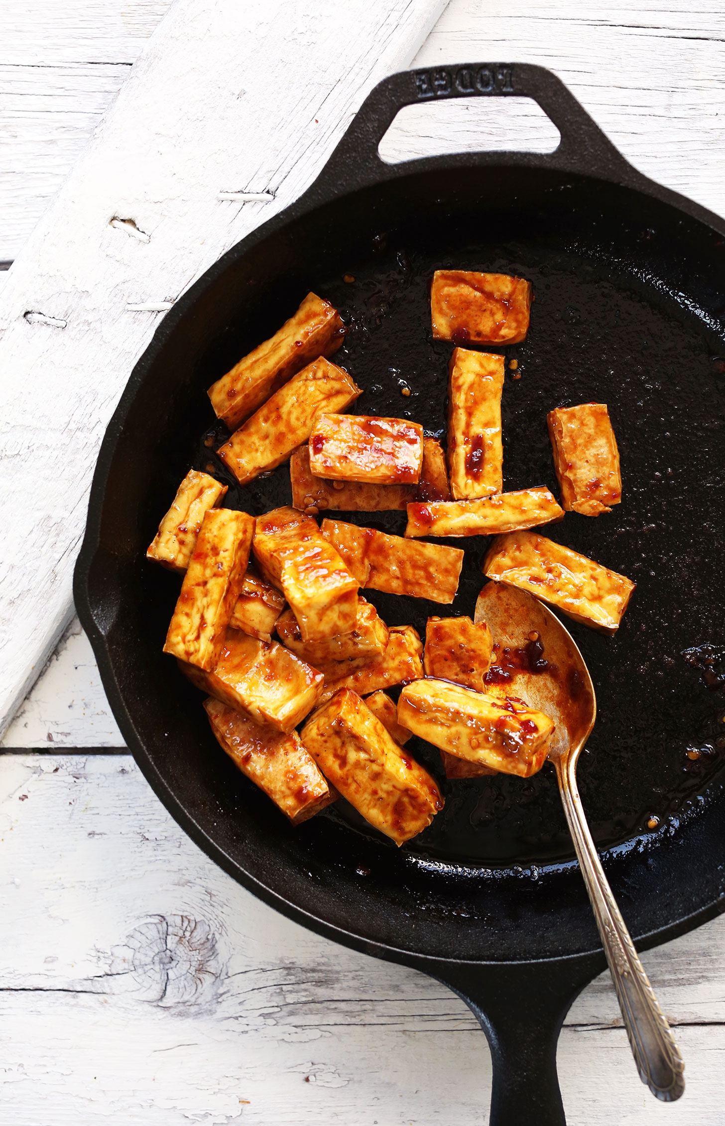 Strips of Crispy Thai Stir Fried Tofu for adding to homemade vegan spring rolls