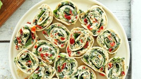 Plate of Sun-Dried Tomato and Basil Pinwheels for a delicious vegan snack