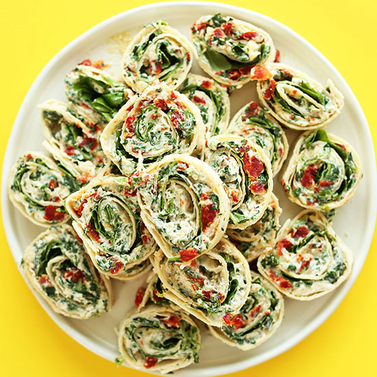 Large plate of Sun-dried Tomato and Basil Pinwheels