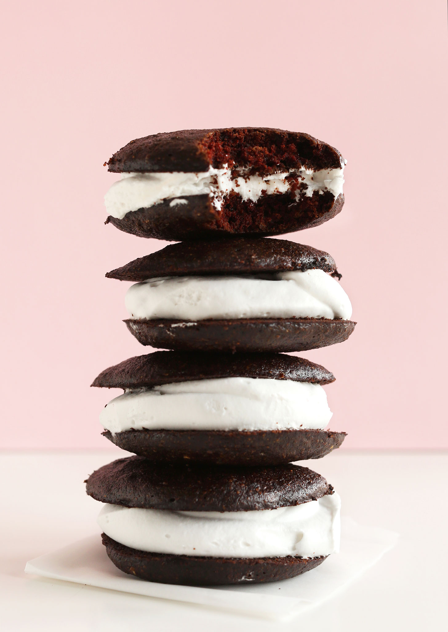 Stack of our delicious gluten-free vegan whoopie pies for dessert
