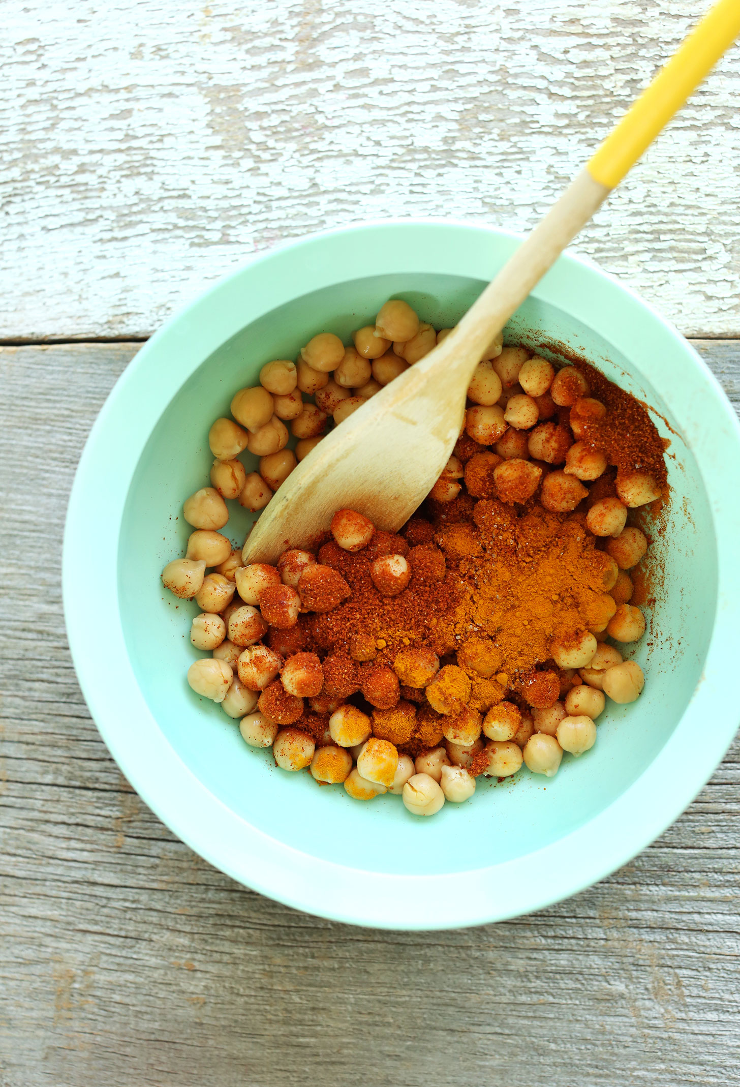 Bowl of masala spices and chickpeas
