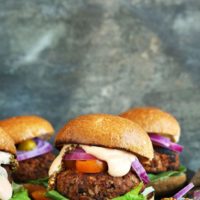 Collection of grilled Veggie Burgers for a healthy vegan summertime recipe