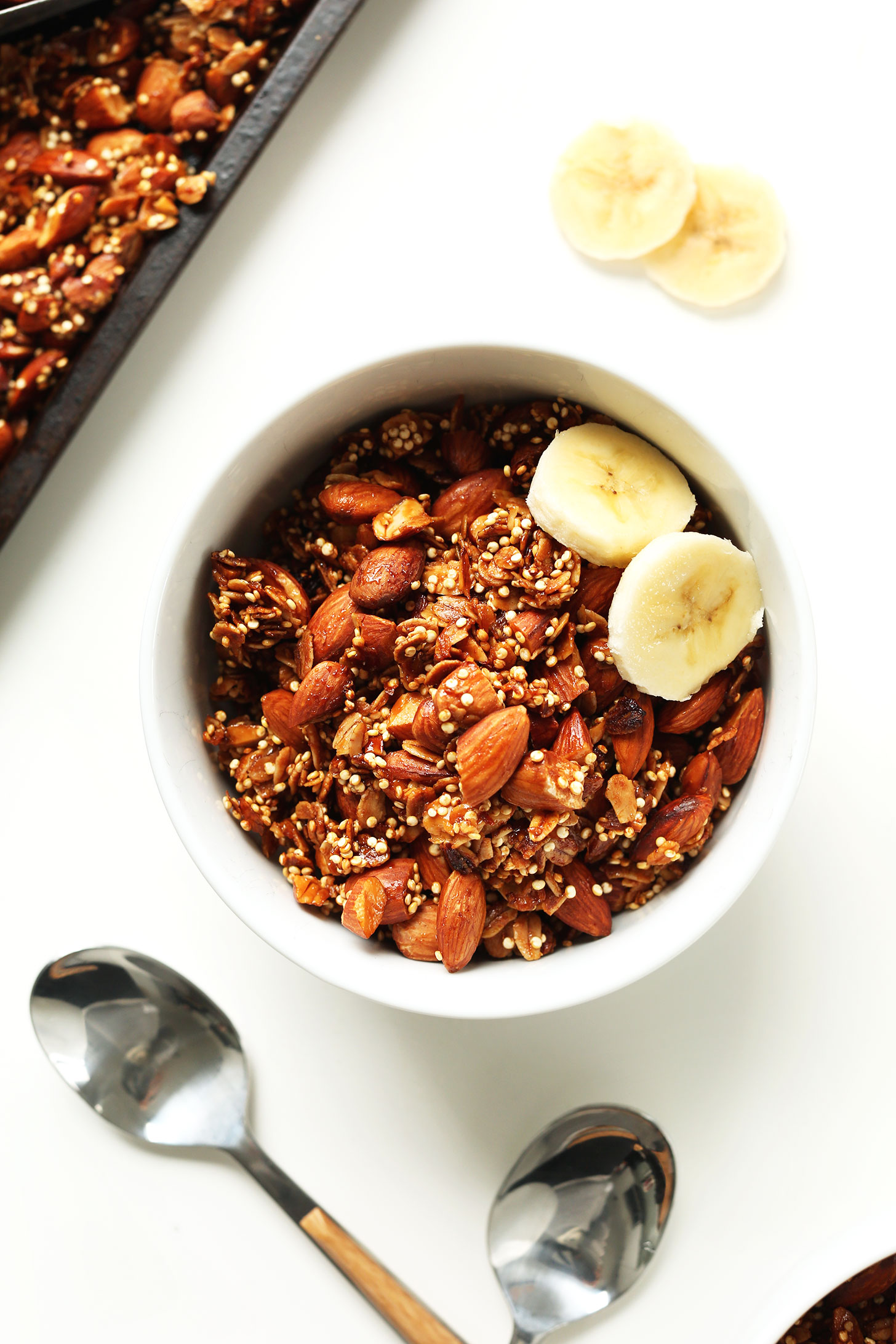 Bowl of our delicious homemade Quinoa Granola with Oats & Almonds