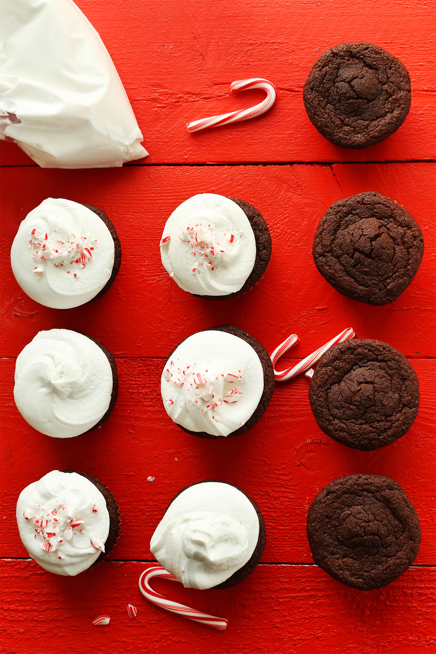 Batch of our gluten-free vegan Chocolate Peppermint Cupcakes recipe
