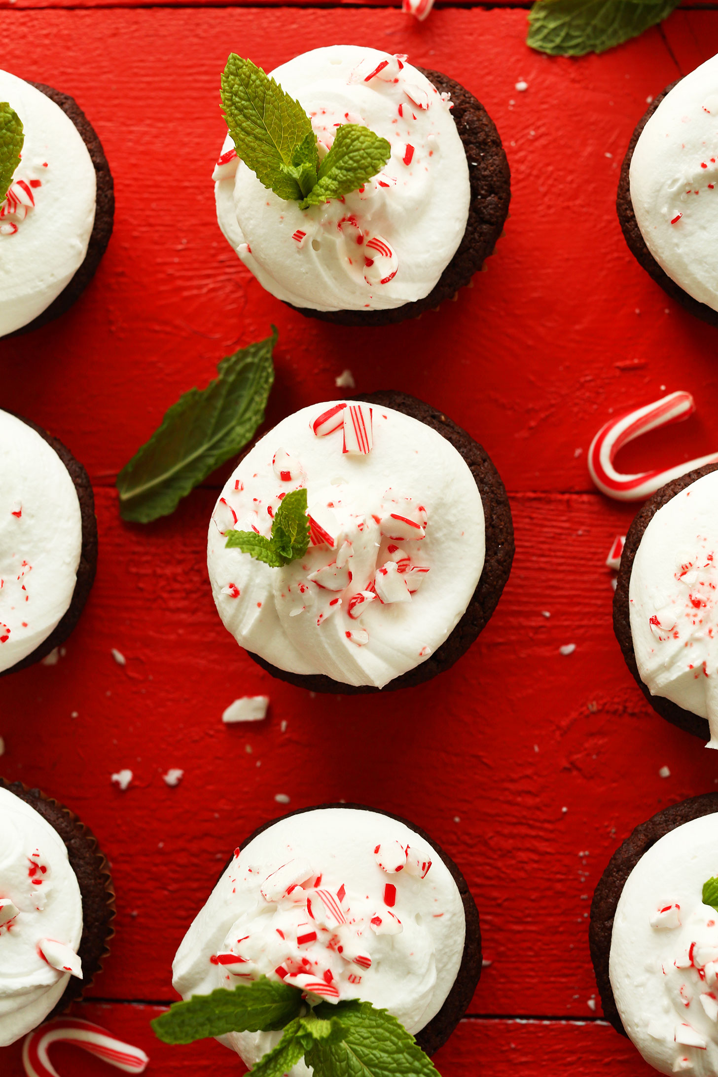 Batch of our gluten-free vegan Chocolate Peppermint Cupcakes for the perfect Christmas dessert