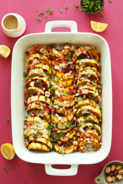 Pan of our Delicata Squash Bake perfect for a holiday side dish