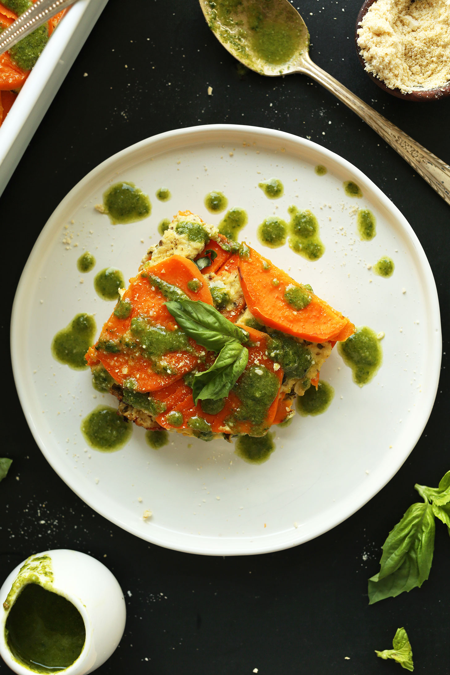 Plate with a serving of our Easy Vegan Sweet Potato Lasagna Recipe