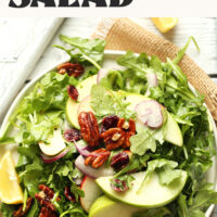 Plate of our 15-minute apple pecan arugula salad