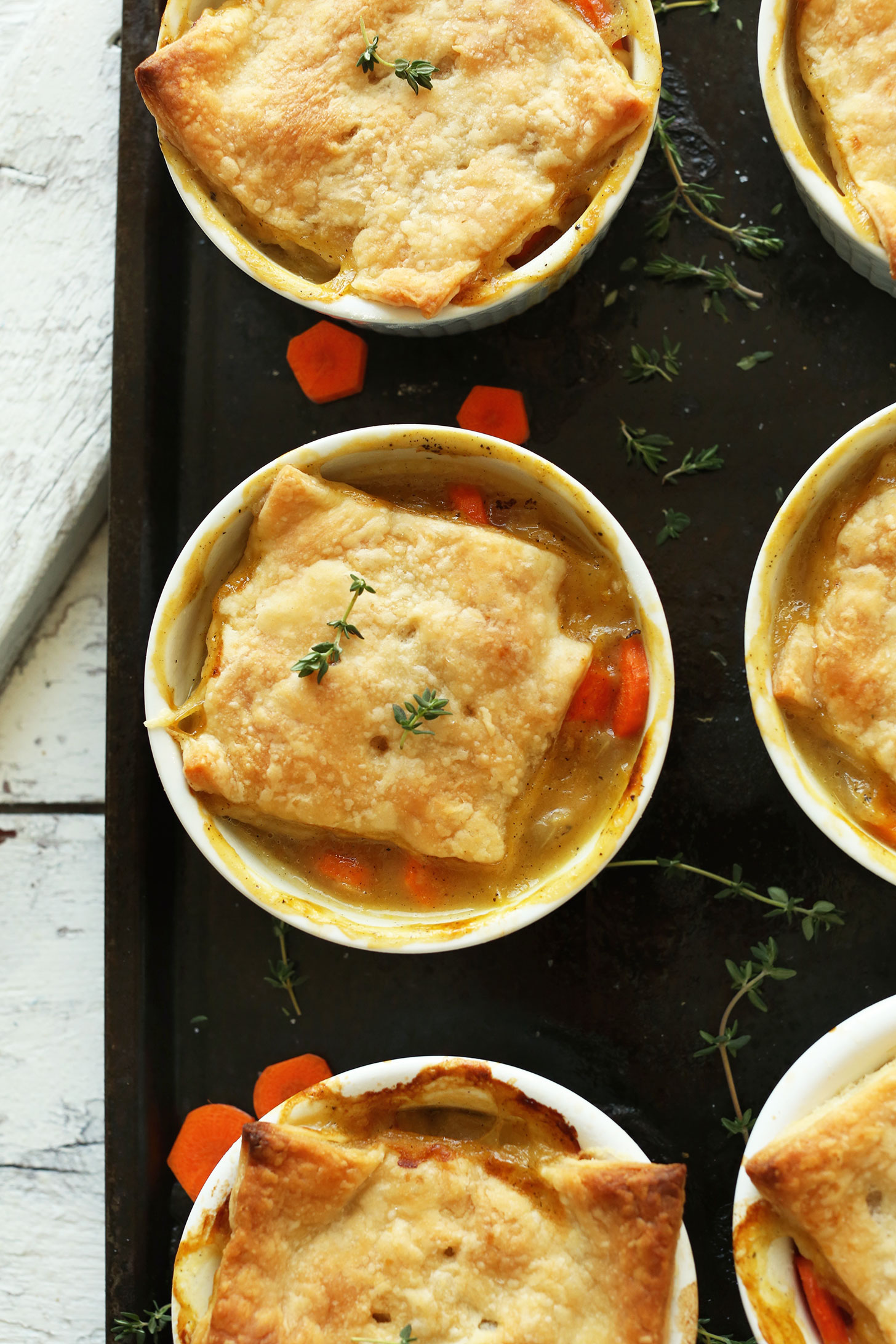 Tray of White Bean & Thyme Vegan Pot Pies for a comforting meal