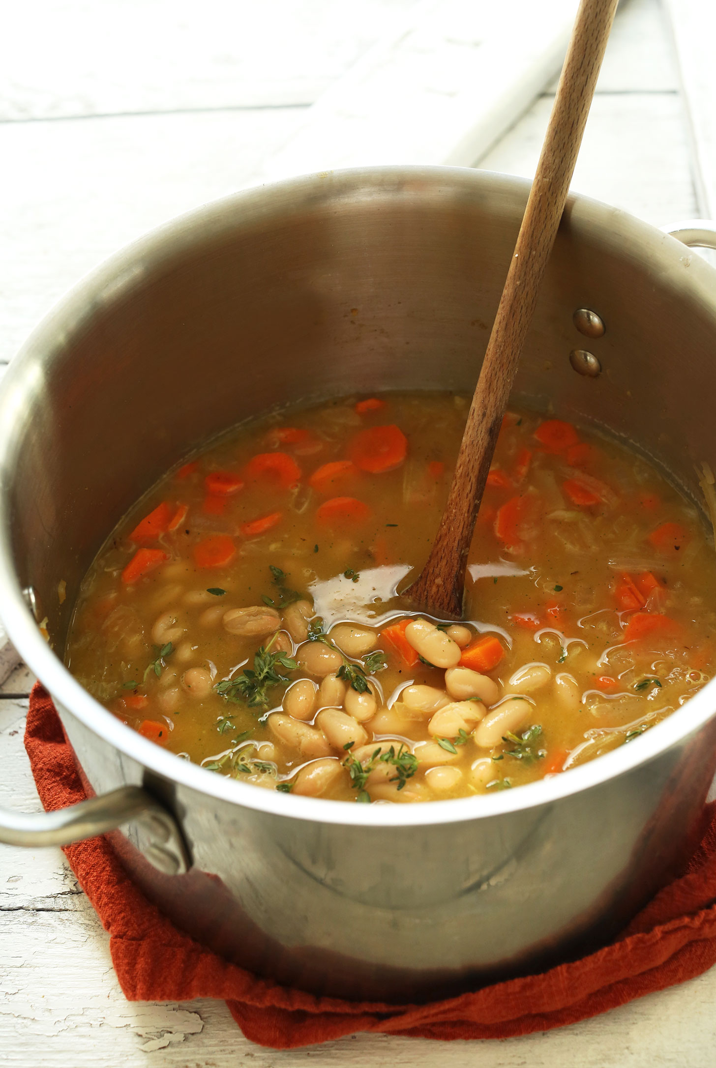 Stirring the White Bean & Thyme filling ingredients for Vegan Pot Pies