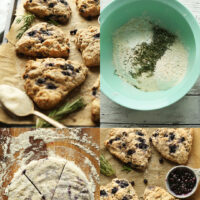 Photos showing the process of making our coconut oil blueberry scones with rosemary