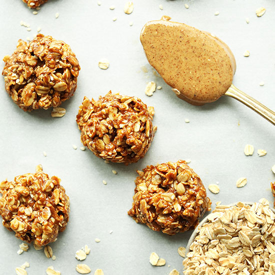 Almond Butter No-Bake Cookies and a spoonful of peanut butter