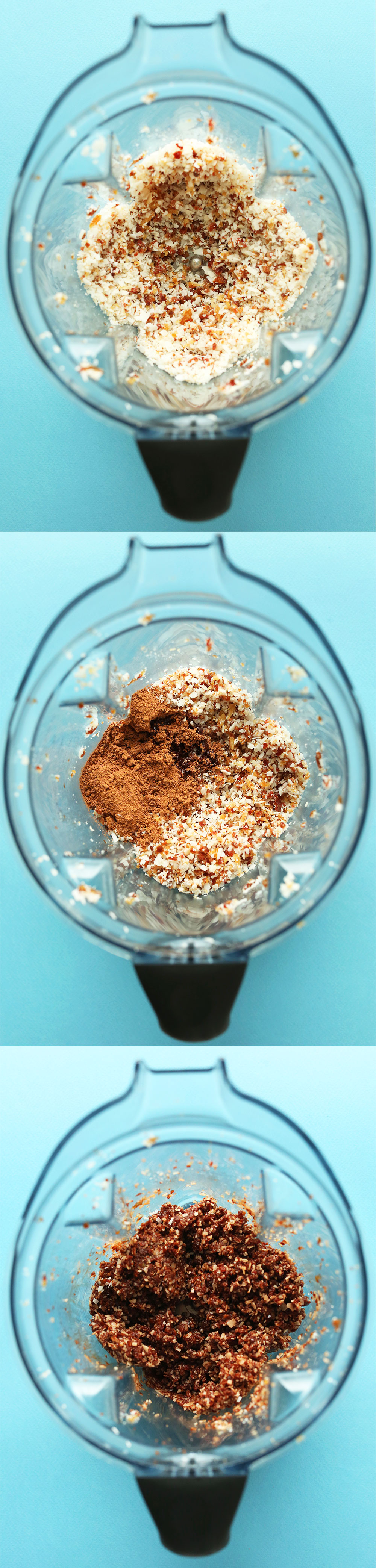 Blender filled with ingredients for making gluten-free vegan Raw Double Chocolate Macaroons
