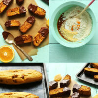 Photos of the steps of making our orange almond vegan biscotti recipe