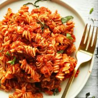 Big plate of Spicy Red Pasta made with lentils