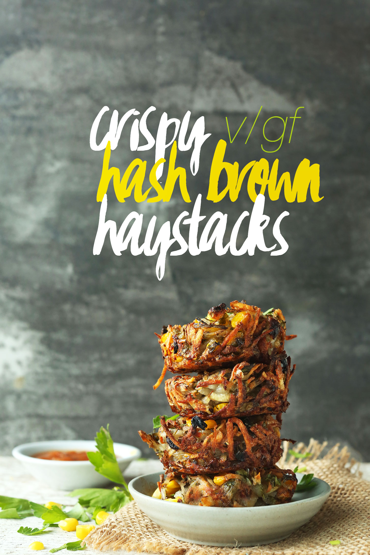 Stack of Crispy Hash Brown Haystacks for an easy vegan breakfast idea