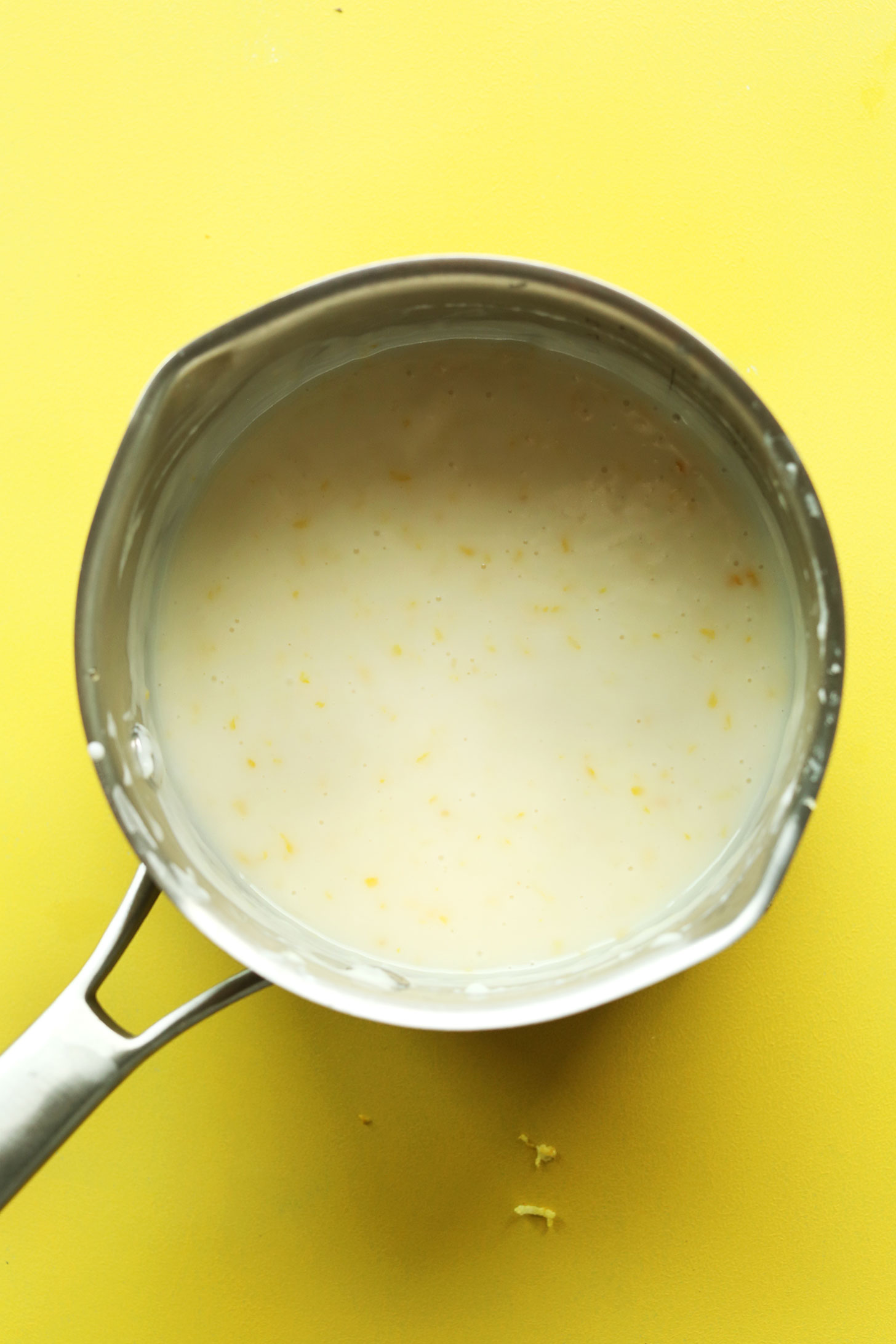 Saucepan filled with our creamy 1-pot vegan lemon curd