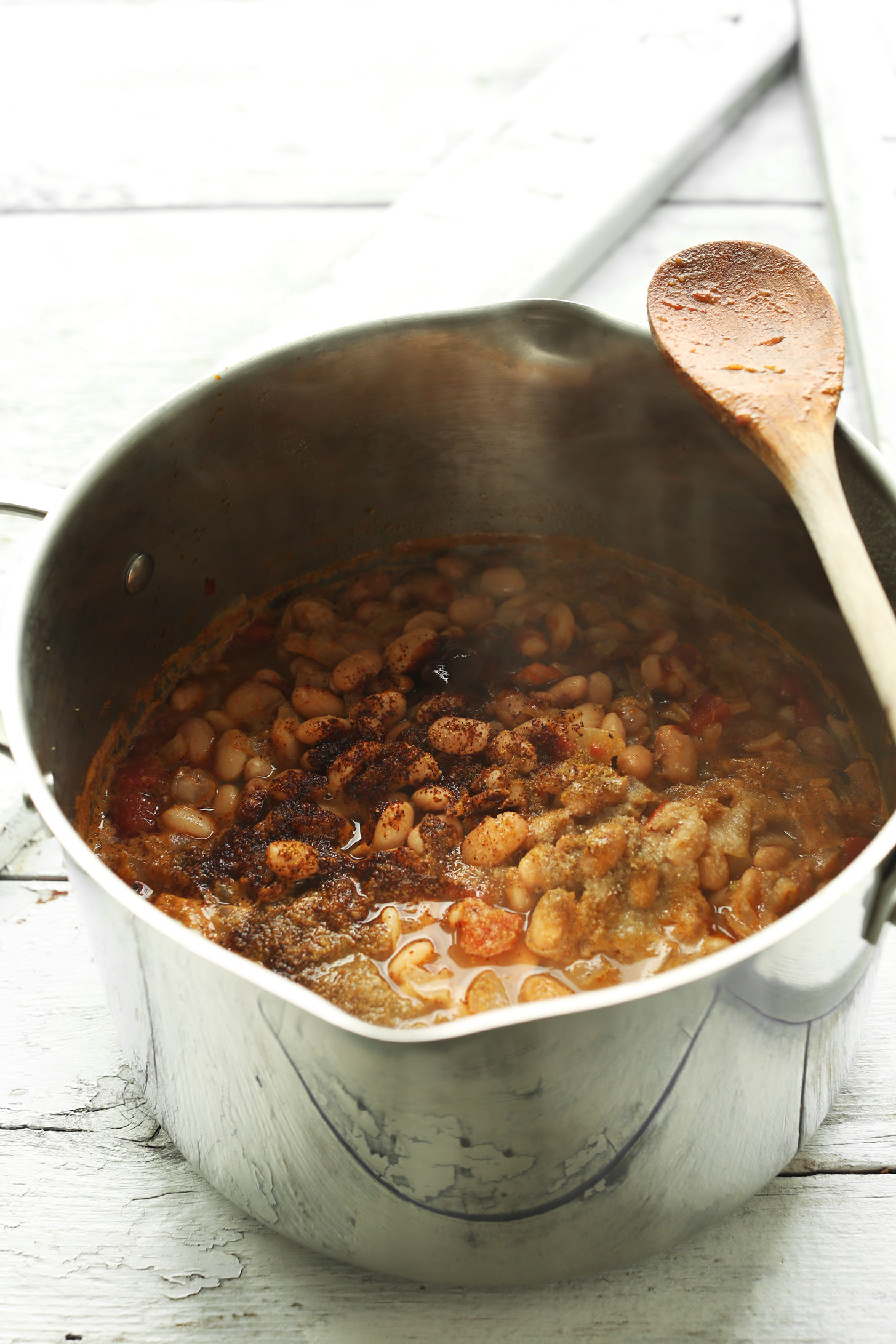 Making a pot of healthy vegan Mexican Pinto Beans using our easy recipe