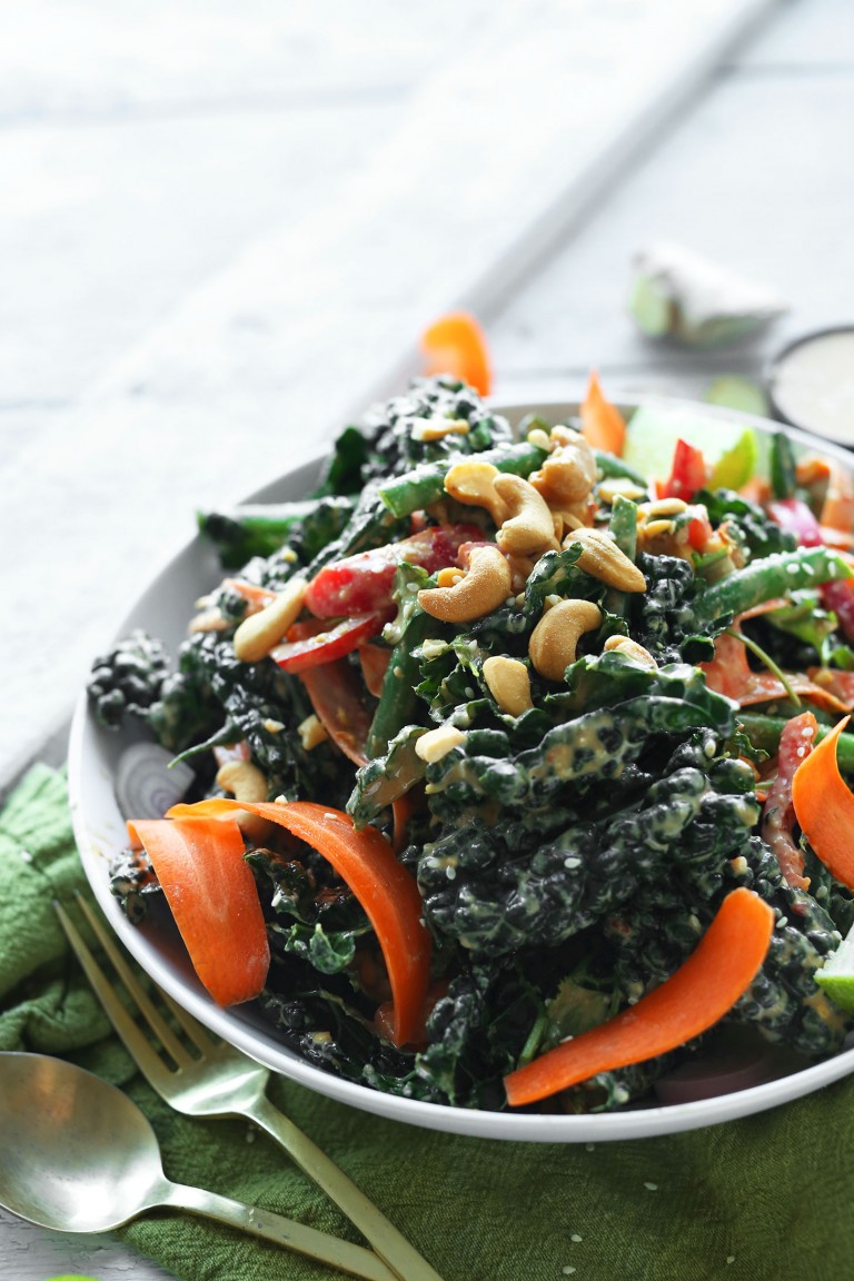 Kale Salad with Gingery Cashew Dressing | Minimalist Baker Recipes