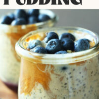 Two jars of our Vegan PB&J Chia Pudding with text above it that says just 7 ingredients