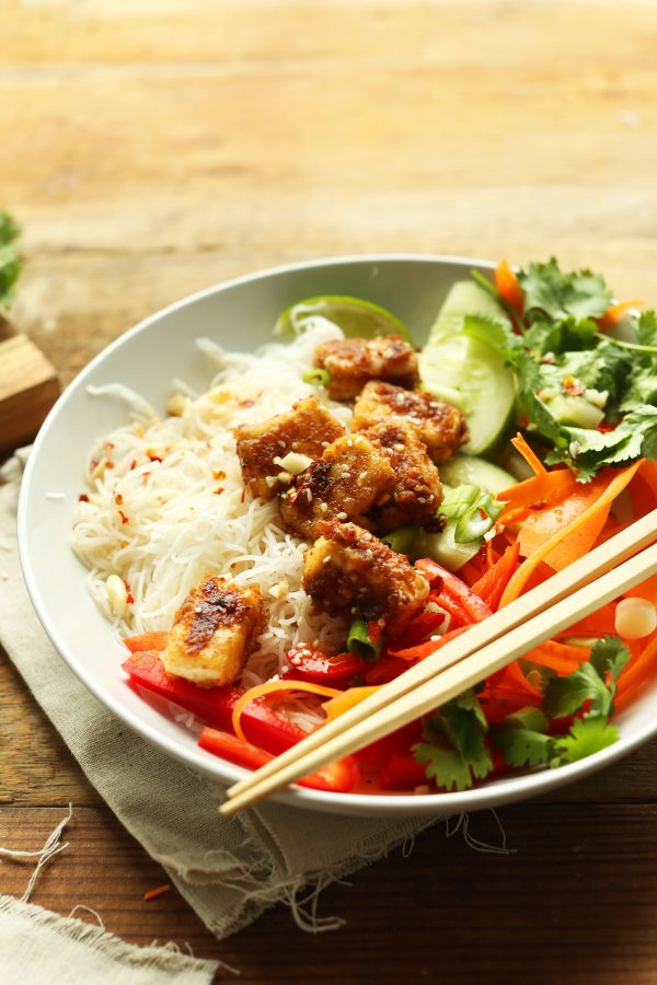 Rice Noodle Bowls with Almond Butter Tofu Minimalist Baker Recipes