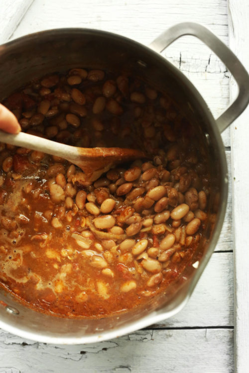 Making a pot of our vegan Mexican Pinto Beans recipe