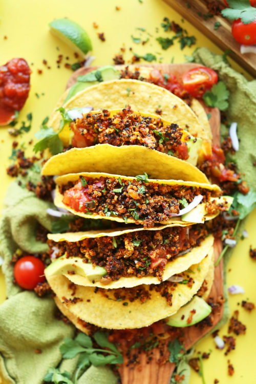 Crispy Vegan Taco Meat in Corn Tortillas for a protein-rich plant-based meal