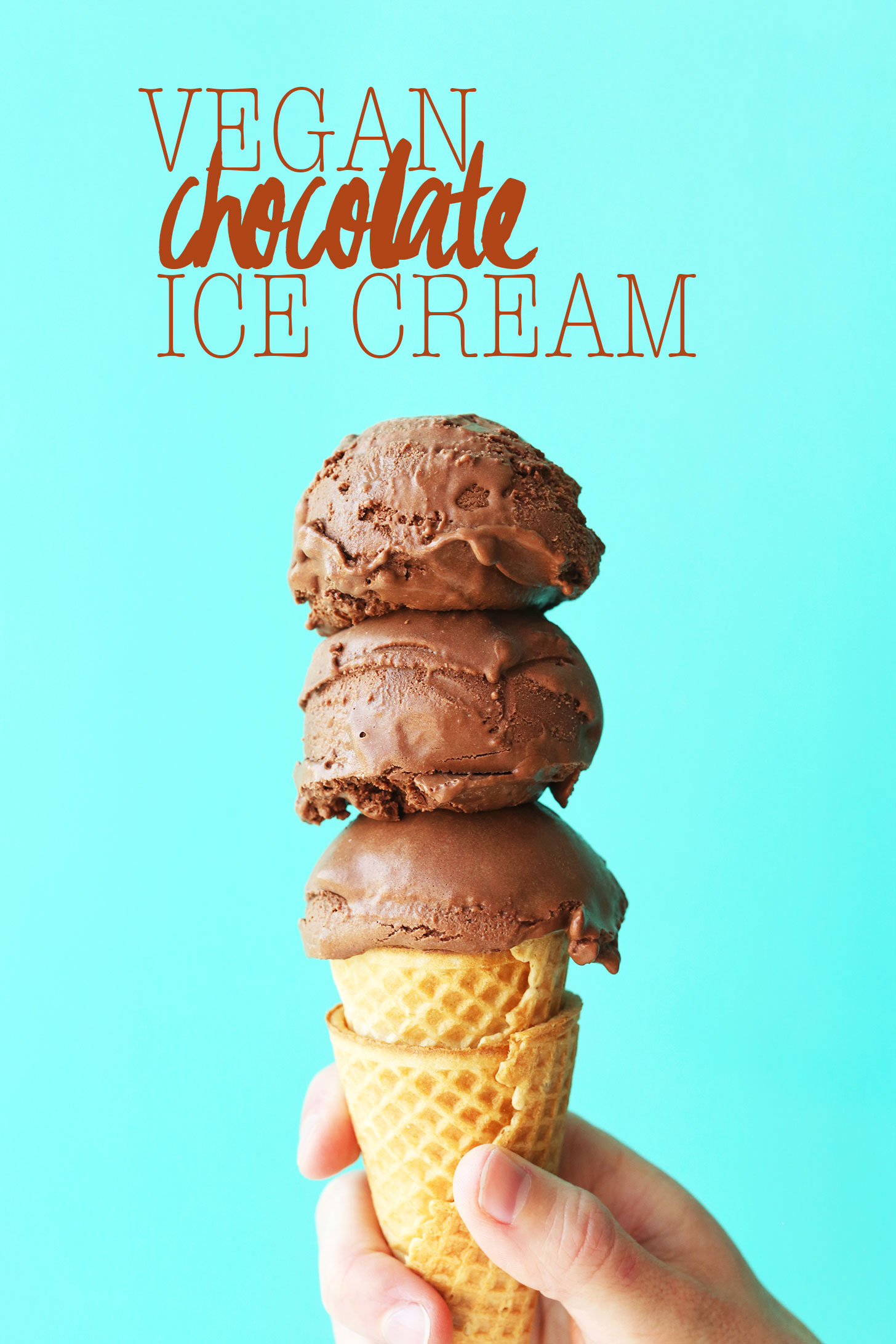 Sugar cone with scoops of homemade rich and creamy vegan chocolate ice cream