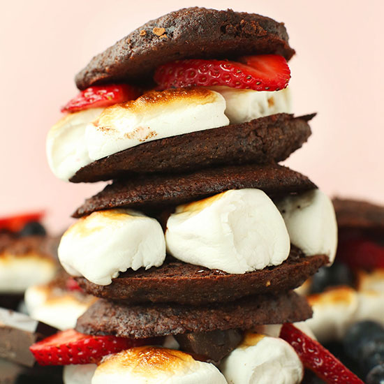 Stack of Whoopie Pie Smores made with fresh strawberries