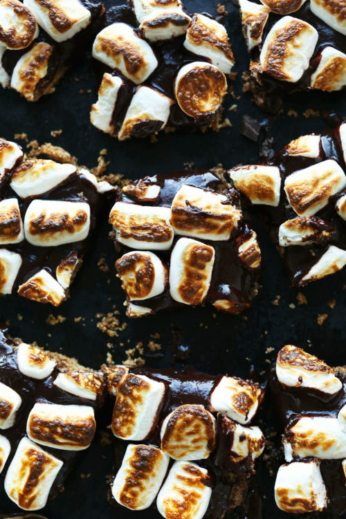 Squares of our S'Mores Bars recipes for a gluten-free vegan dessert