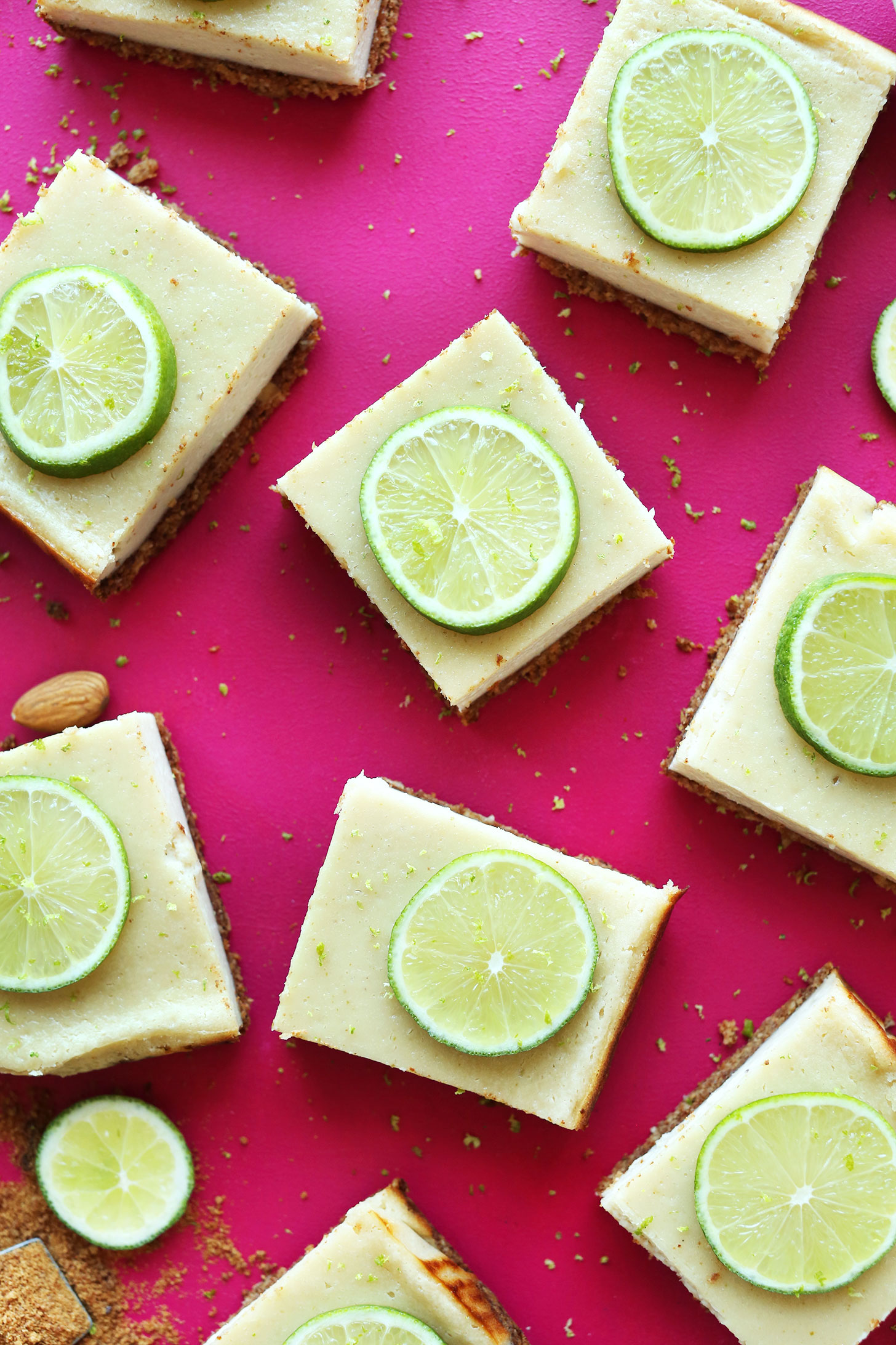 Squares of our easy homemade vegan Key Lime Pie Bars