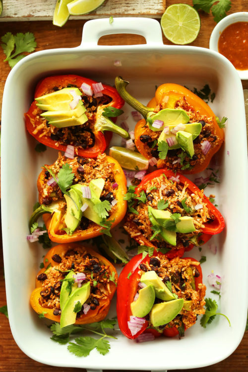 Healthy Cauliflower Rice Stuffed Peppers for a healthy plant-based dinner recipe