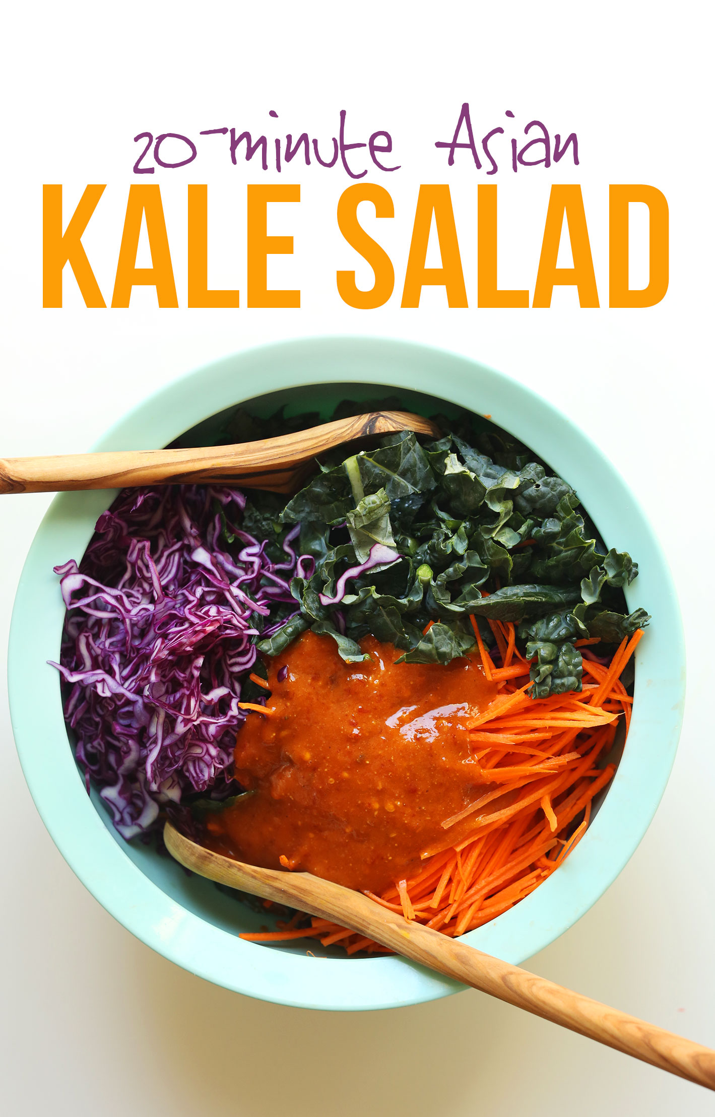 Big bowl with ingredients for our super easy crunchy kale salad
