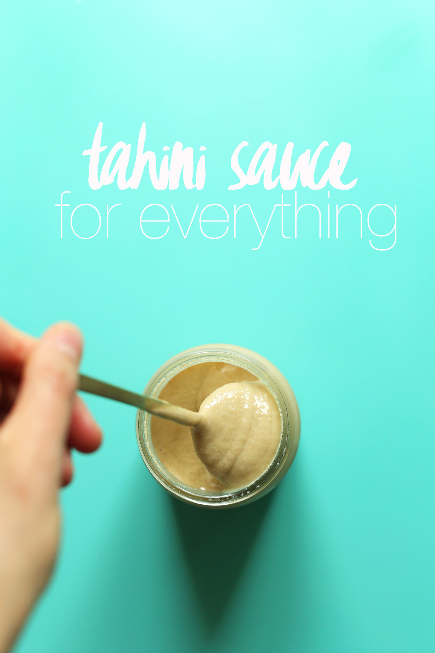 Grabbing a spoonful of gluten-free vegan tahini sauce