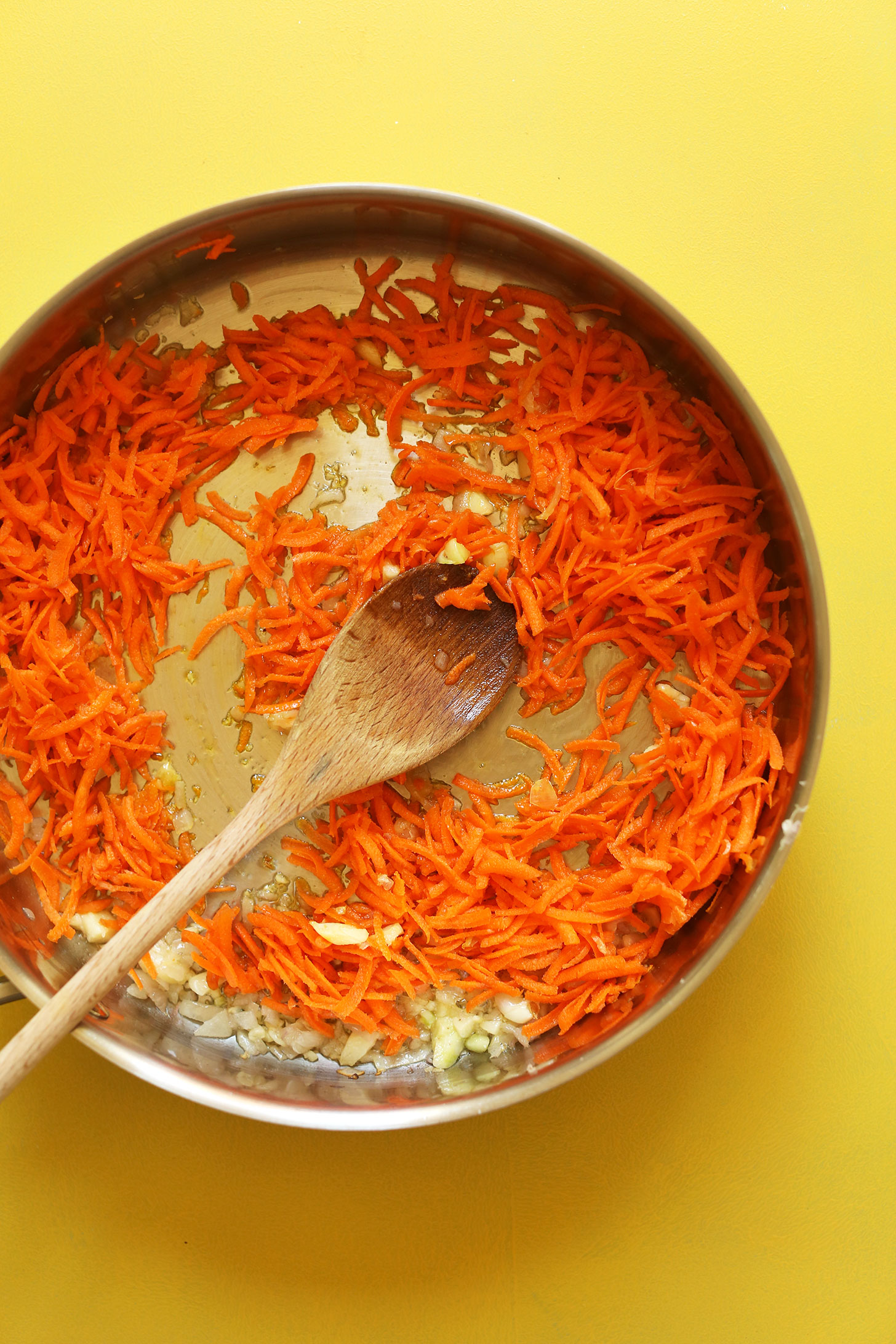 Sautéing carrots to make healthy vegan Bolognese
