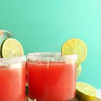 Glasses of our vegan watermelon margaritas for a summer drink recipe