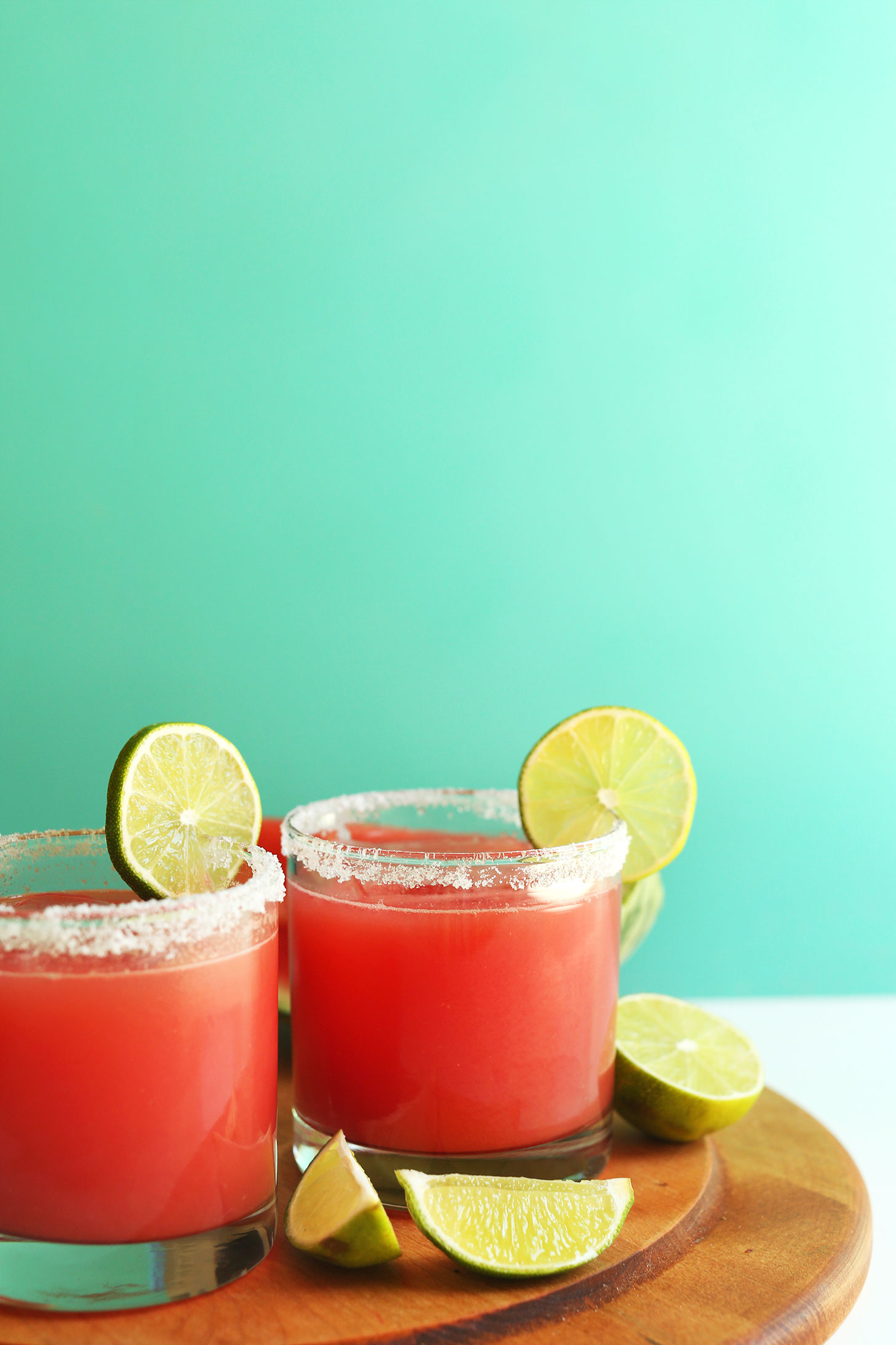 Two glasses of the Best Watermelon Margarita using our simple 3-ingredient recipe