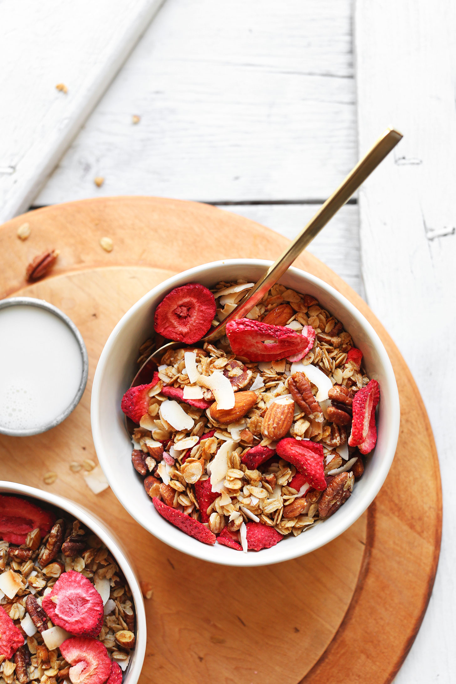 Bowls of our naturally-sweetened gluten-free Coconut Strawberry Granola recipe
