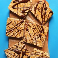 Squares of our easy Peanut butter Vegan Protein Bars