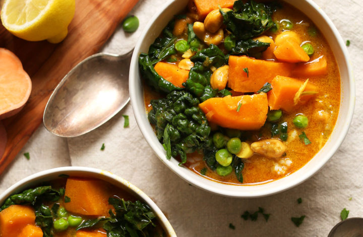 Bowls of our Sweet Potato Kale Curry for an easy protein-rich vegan meal