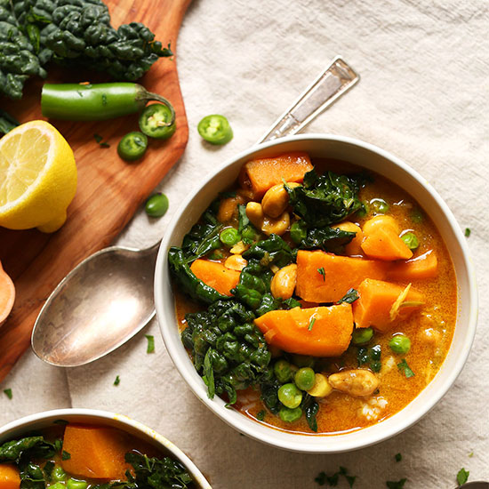 Bowls of Gluten-Free Vegan Sweet Potato Kale Curry