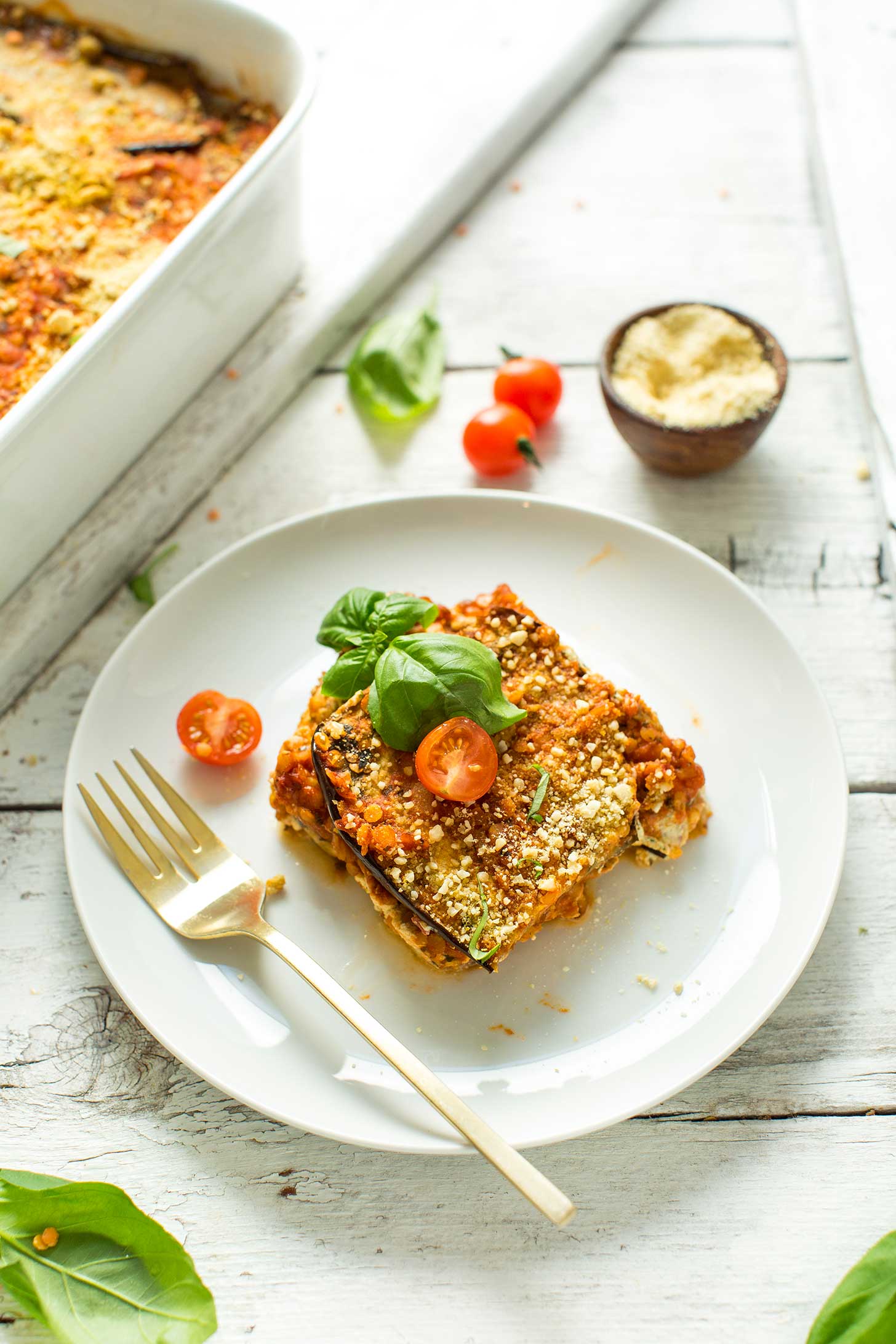 A plate of eggplant lasagna for a comforting gluten-free vegan meal