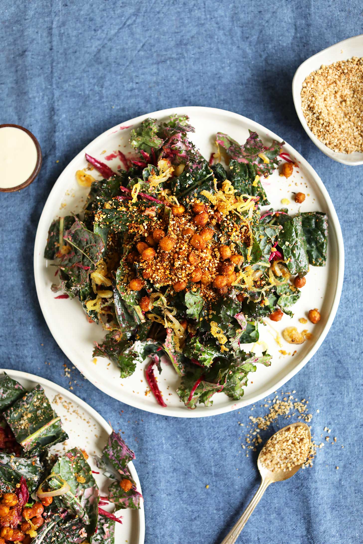 Hearty serving of our Kale Salad with Smoky Chickpeas, Beets, and Dukkah