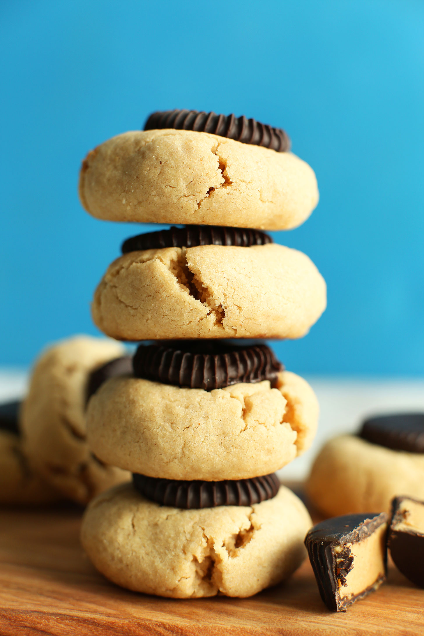 Stack of our gluten-free vegan Peanut Butter Cup Cookies recipe