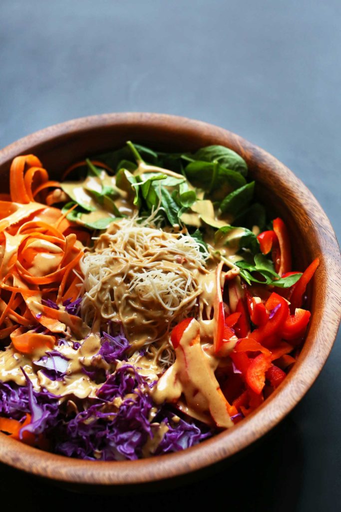 Rainbow Thai Salad With Peanut Tempeh Minimalist Baker Recipes