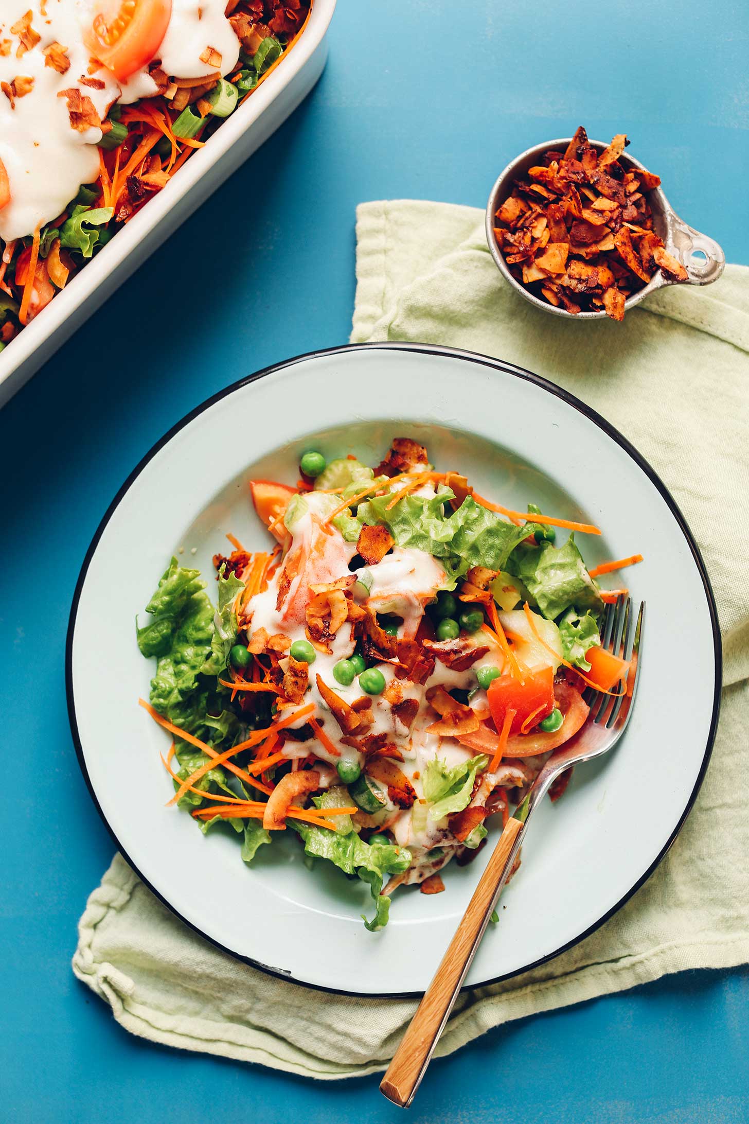 Big serving of gluten-free Vegan 7-Layer Salad for a healthy plant-based meal