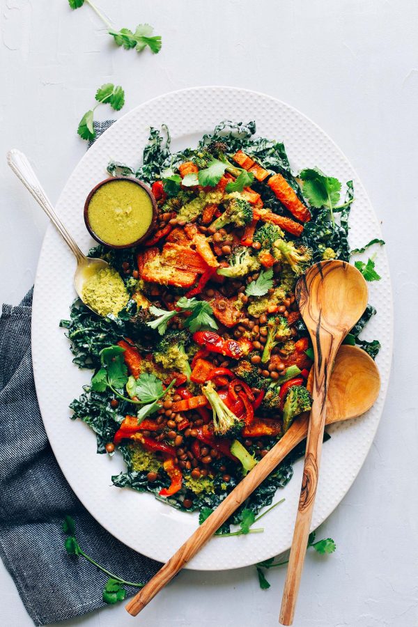 Lentil Kale Curry Salad With Roasted Vegetable | Minimalist Baker Recipes