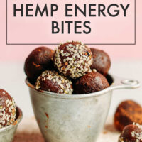 Bowl of vegan and gluten-free dark chocolate hemp energy bites