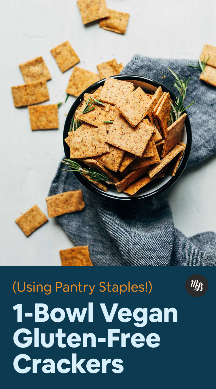 Bowl of gluten free crackers with sprigs of fresh rosemary